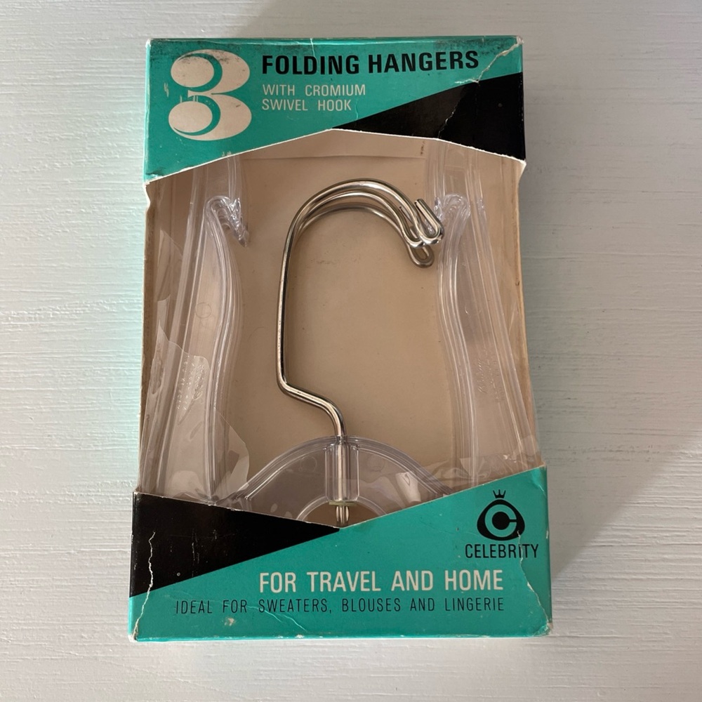 Vintage 1959 Celebrity Box of 3 Folding Hangers with Chromium Swivel Hangers